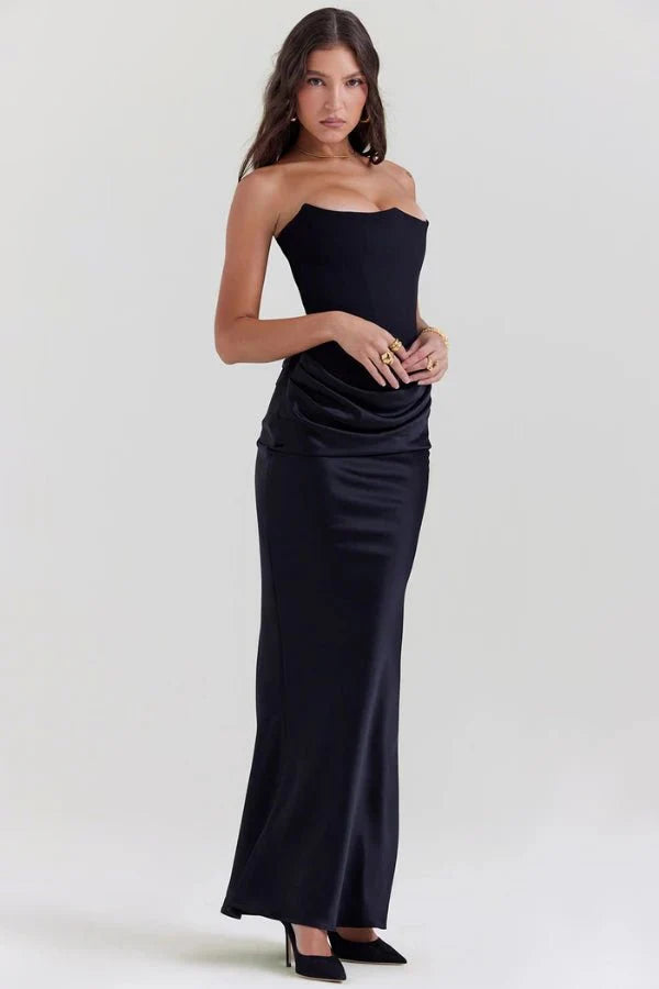 Sloane - Women's Strapless Corset Satin Maxi Dress