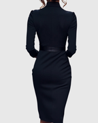 Maya - Women's Mock Wrap V-Neck 3/4 Sleeve Midi Dress