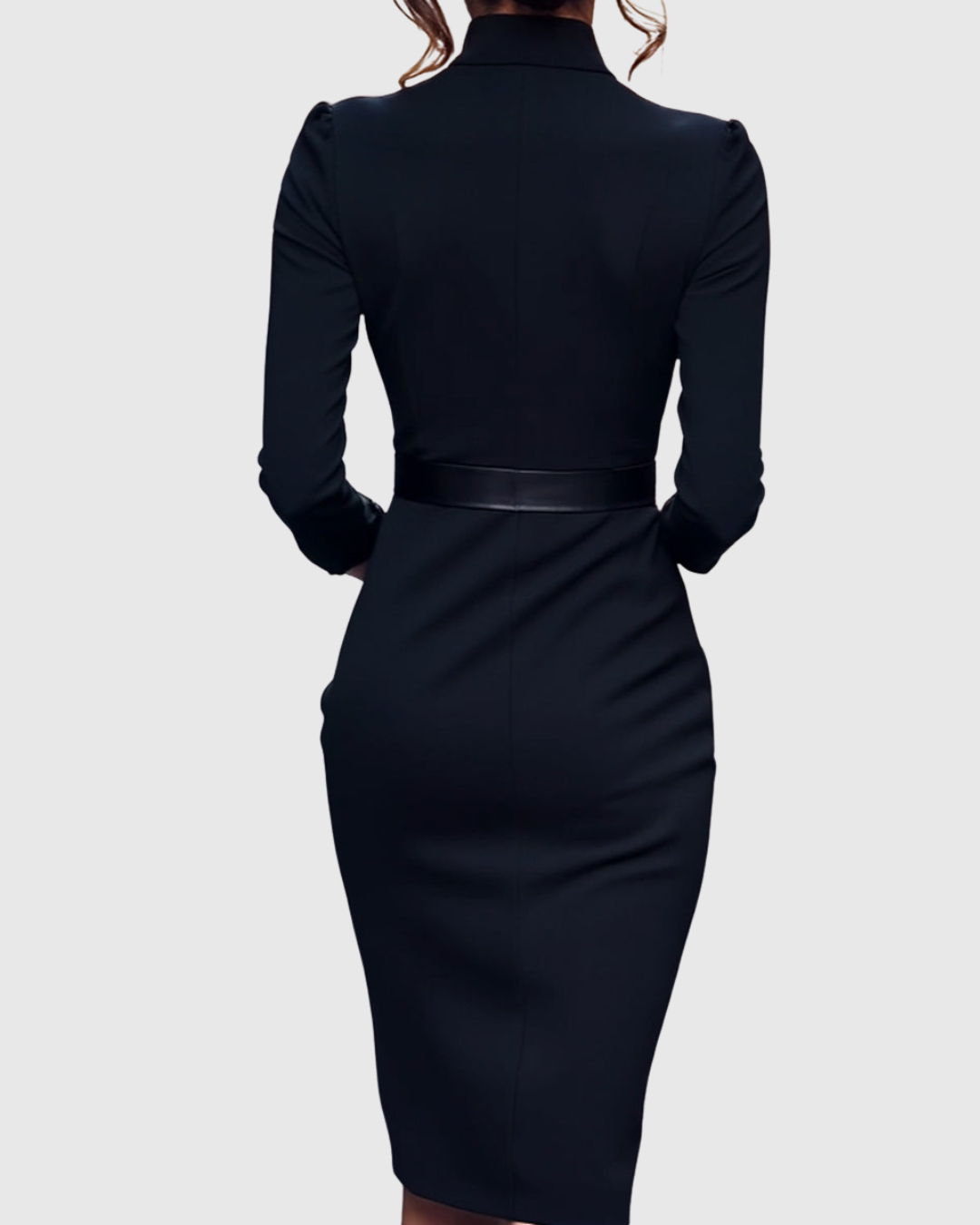 Maya - Women's Mock Wrap V-Neck 3/4 Sleeve Midi Dress
