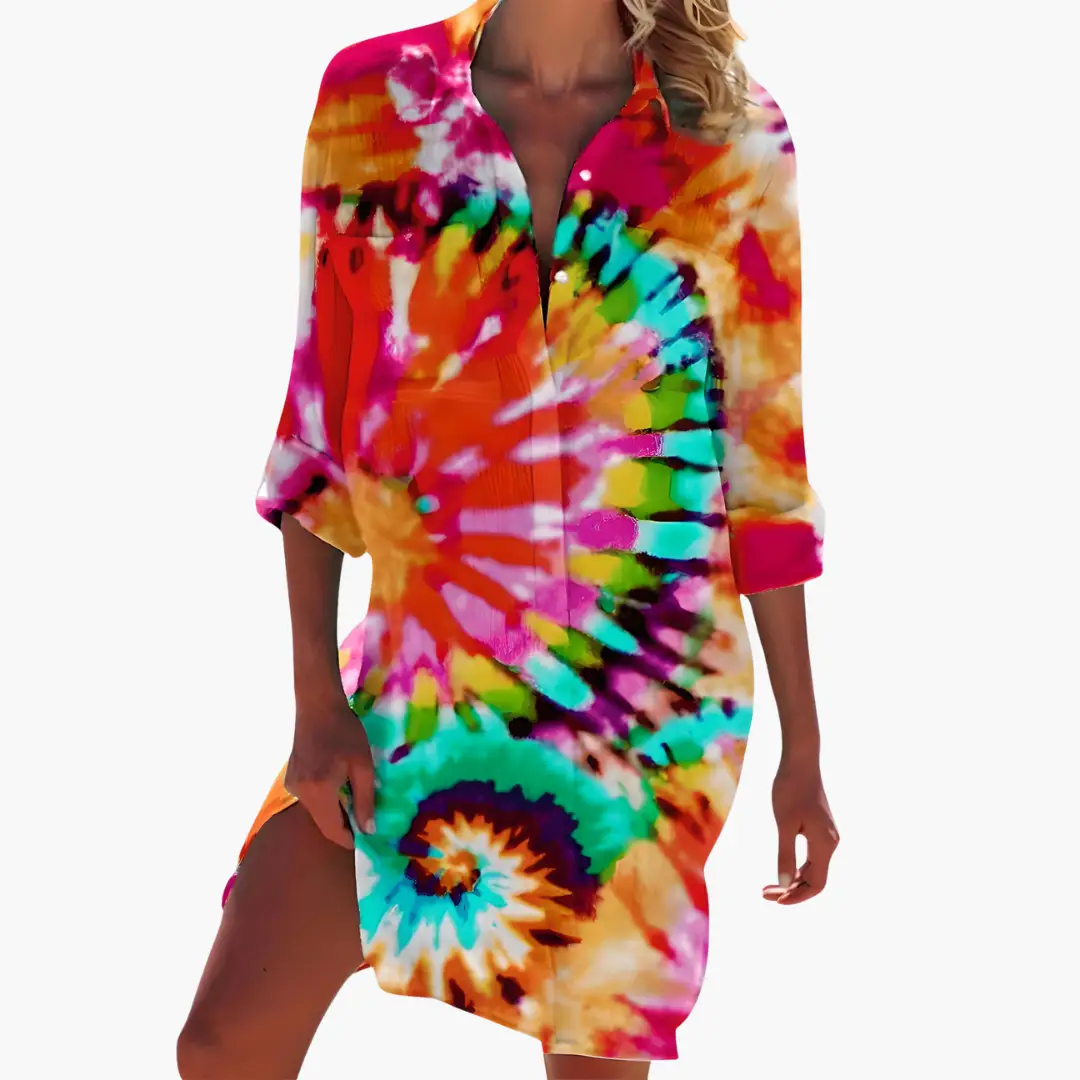 Women's Floral Long Sleeve Button-Front Shirt Dress