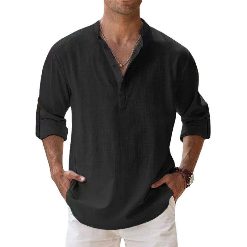 Men's Linen-Blend Henley Shirt