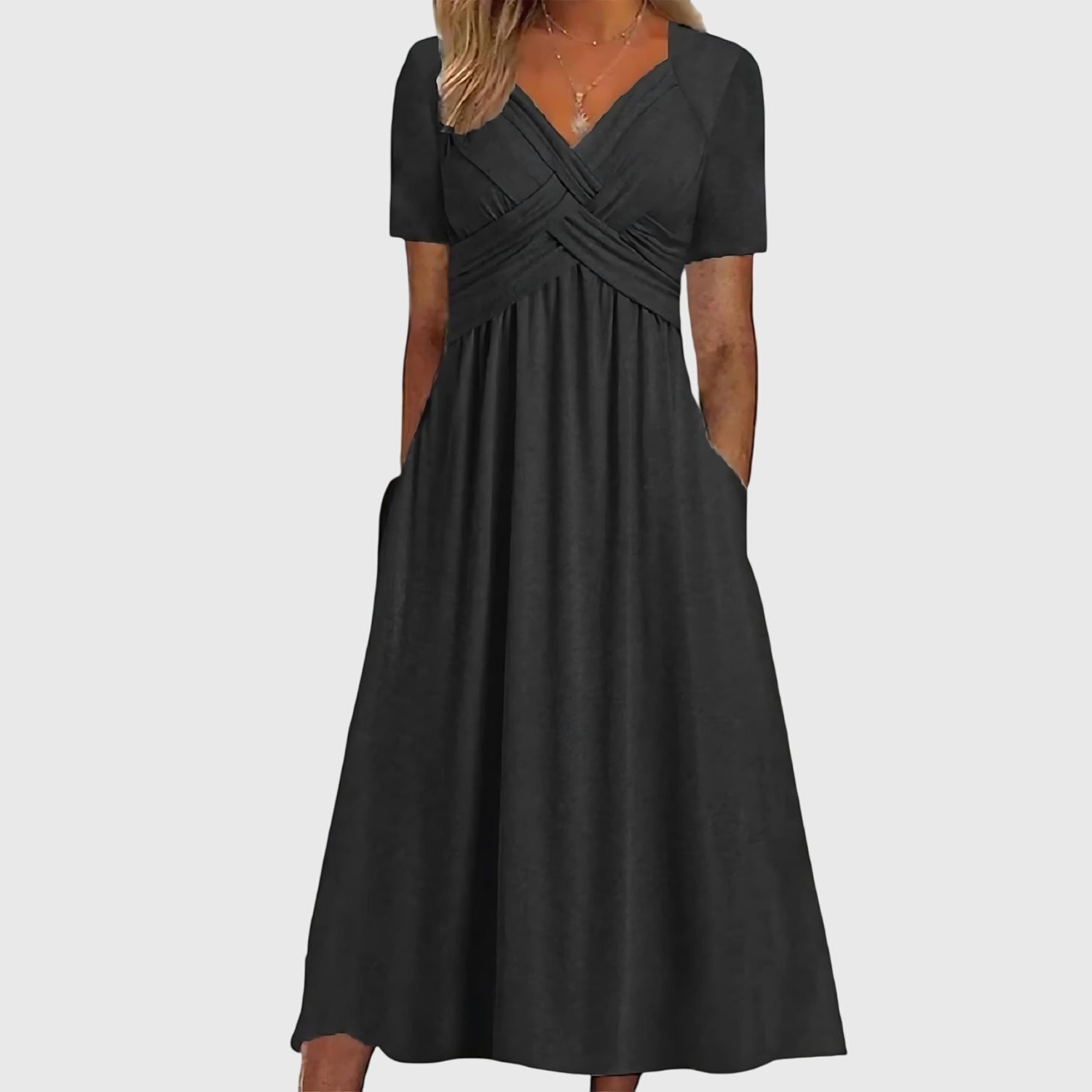 Women's Cornflower Blue Midi Dress - Crossover V-Neck