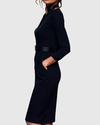 Maya - Women's Mock Wrap V-Neck 3/4 Sleeve Midi Dress