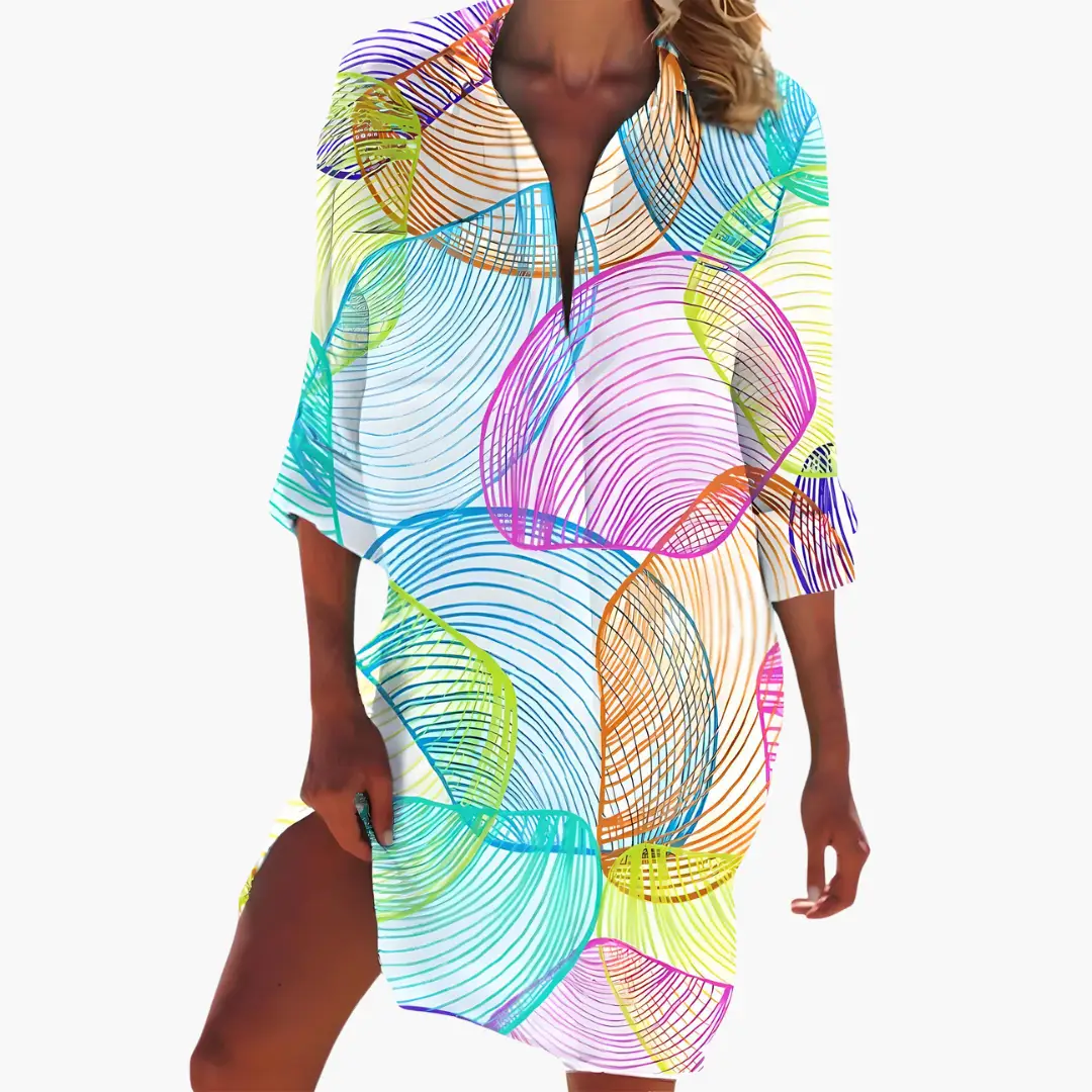 Women's Floral Long Sleeve Button-Front Shirt Dress