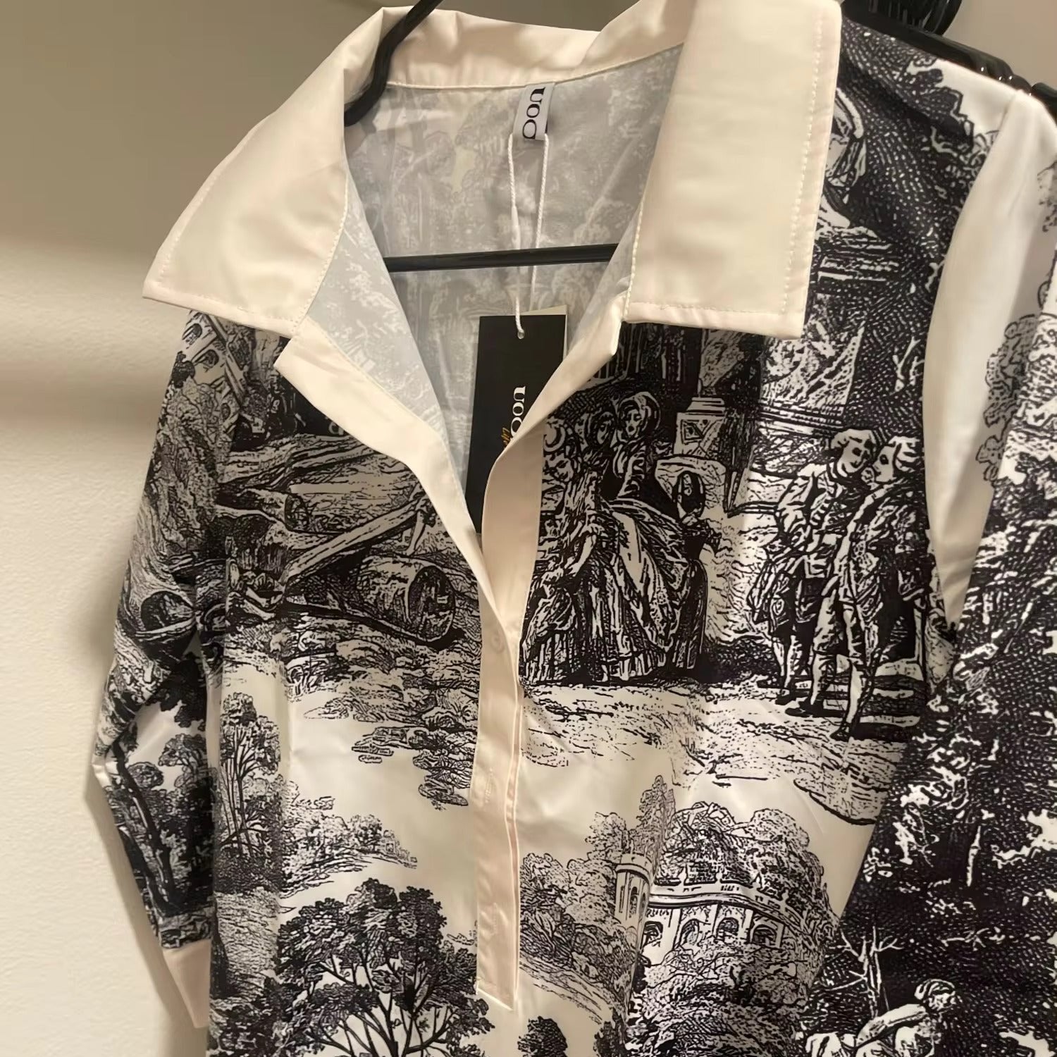 Women's Vintage Toile Print Tunic Mini Dress