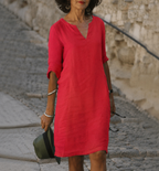 Women's Turquoise V-Neck Linen Summer Dress