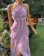 Romy - Women's Halter Ruffle Pleated Maxi Dress