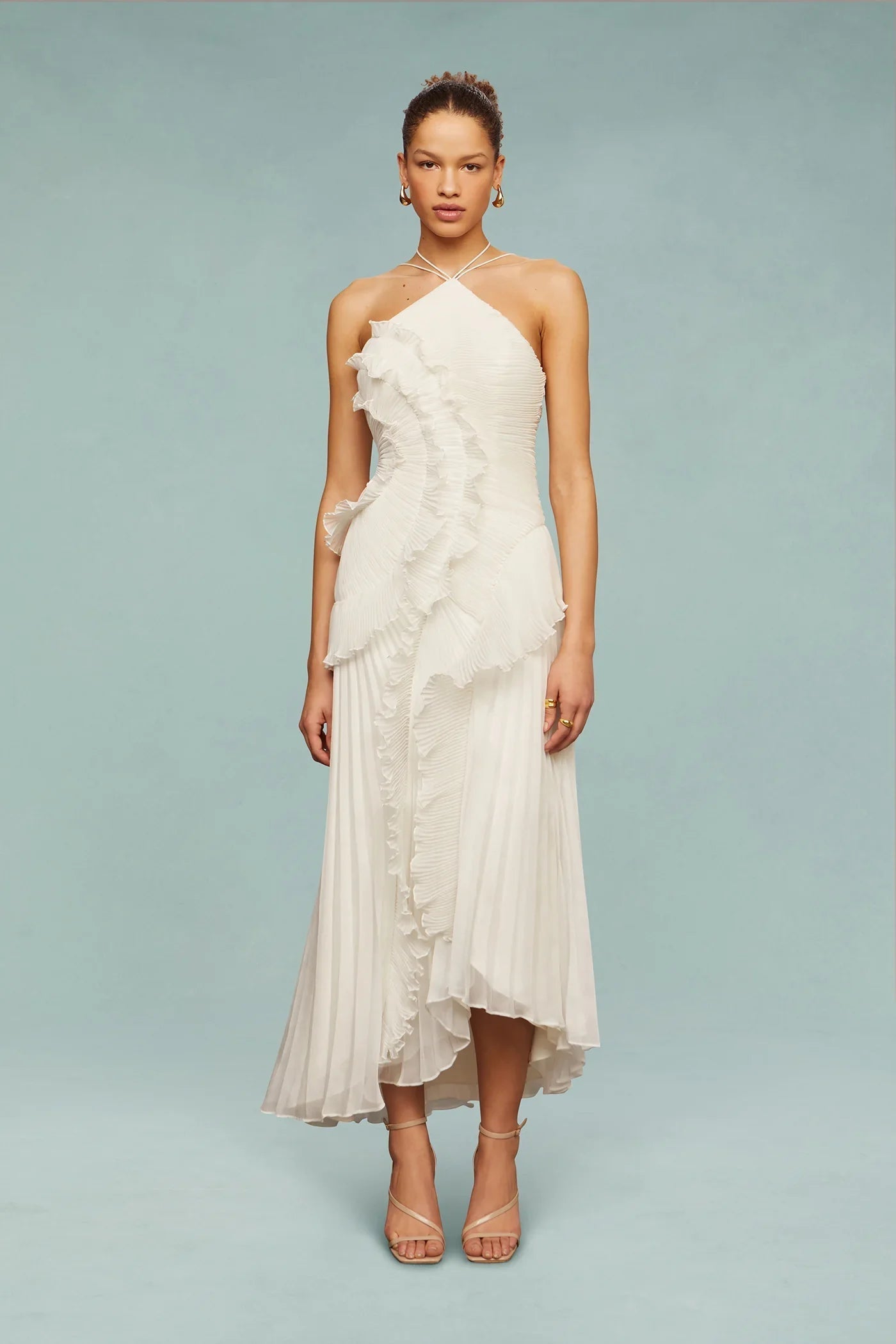 Romy - Women's Halter Ruffle Pleated Maxi Dress