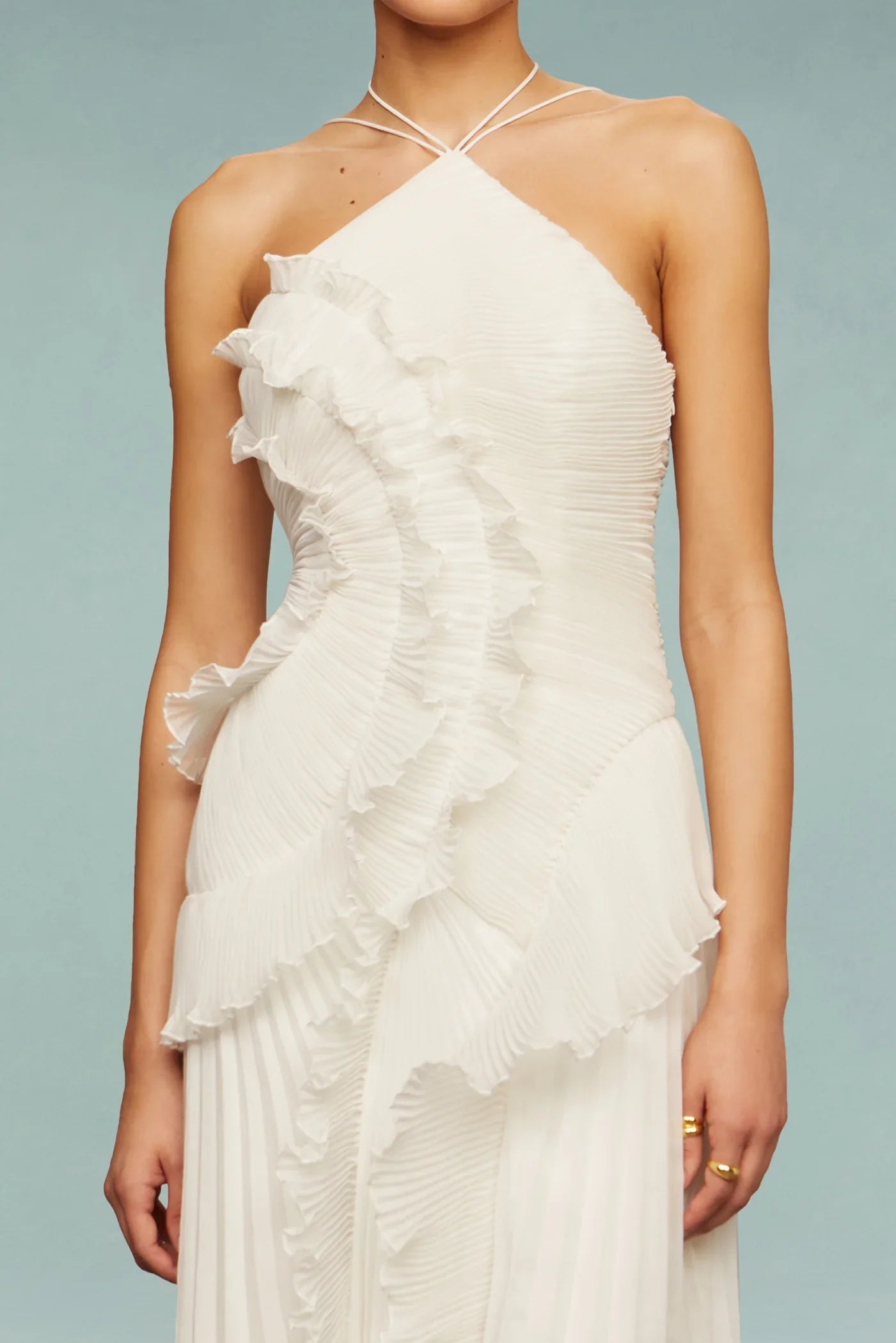Romy - Women's Halter Ruffle Pleated Maxi Dress