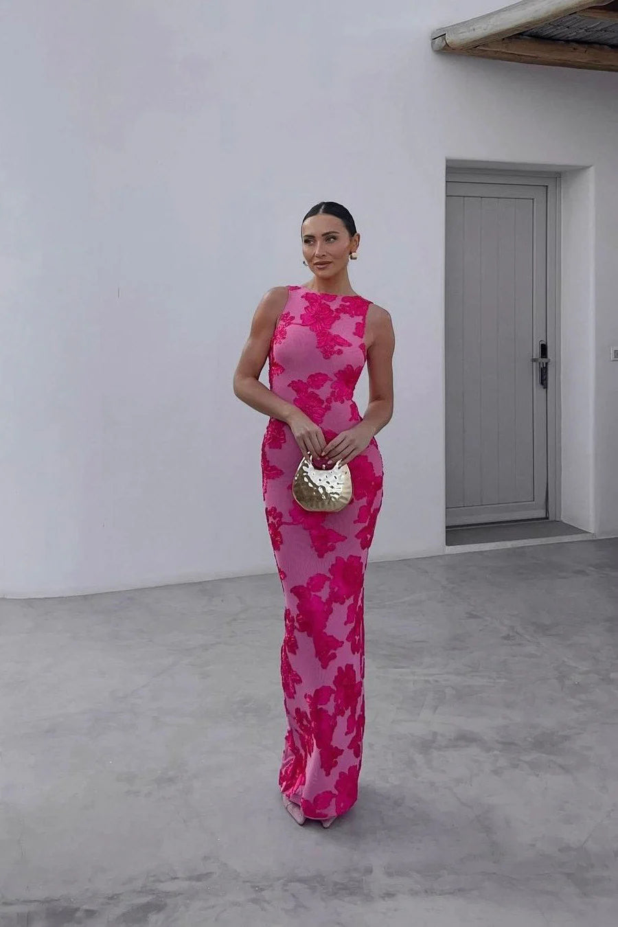 Talia - Women's Floral Embroidered Sleeveless Maxi Dress