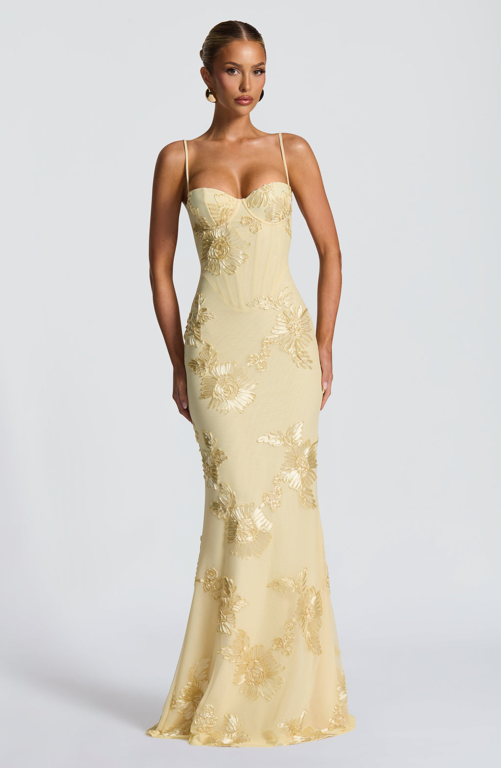 Thea - Women's Floral Jacquard Corset Bodice Maxi Dress