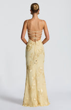 Thea - Women's Floral Jacquard Corset Bodice Maxi Dress