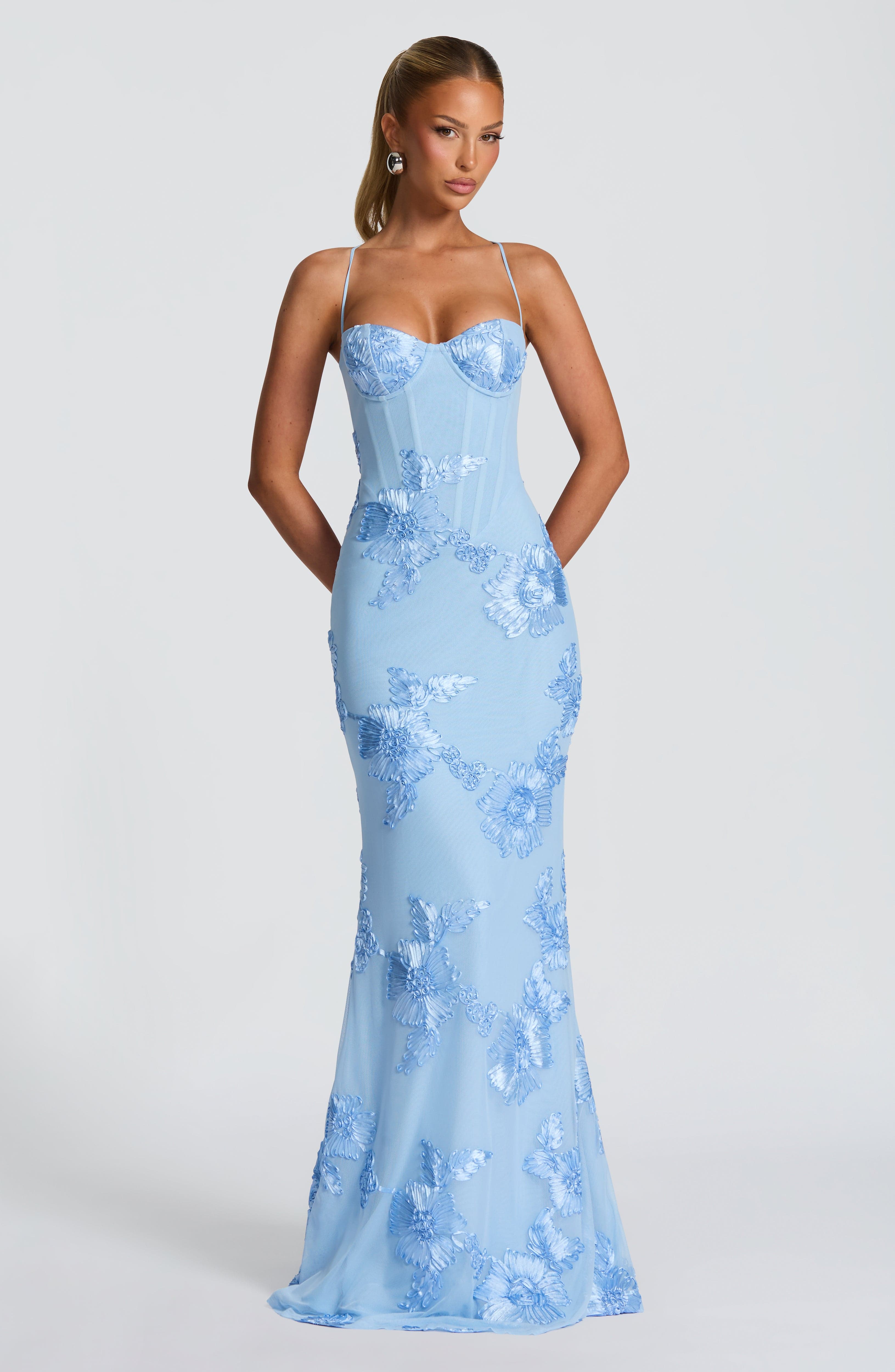 Thea - Women's Floral Jacquard Corset Bodice Maxi Dress