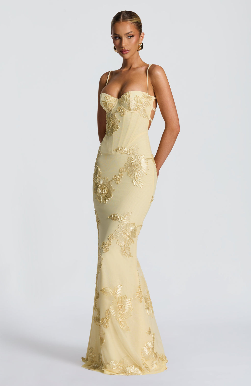 Thea - Women's Floral Jacquard Corset Bodice Maxi Dress