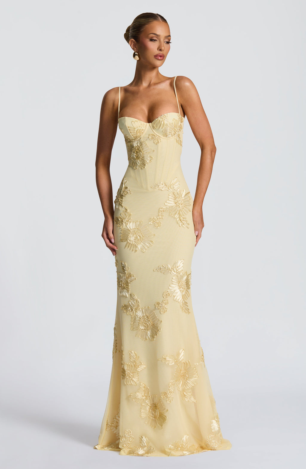 Thea - Women's Floral Jacquard Corset Bodice Maxi Dress