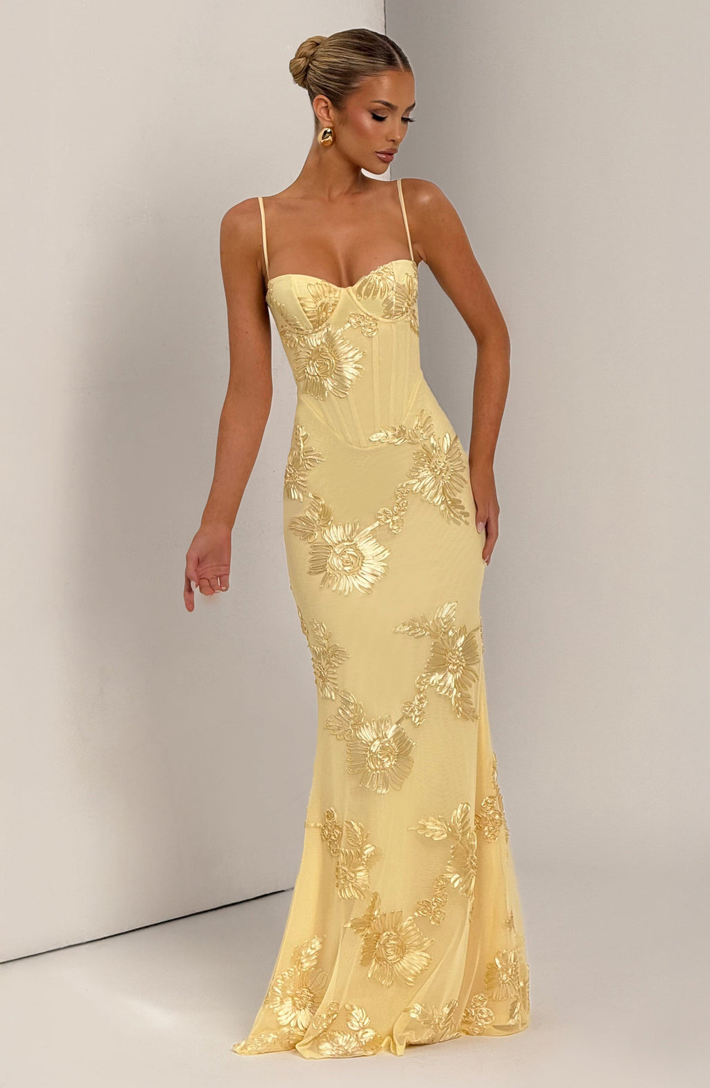 Thea - Women's Floral Jacquard Corset Bodice Maxi Dress