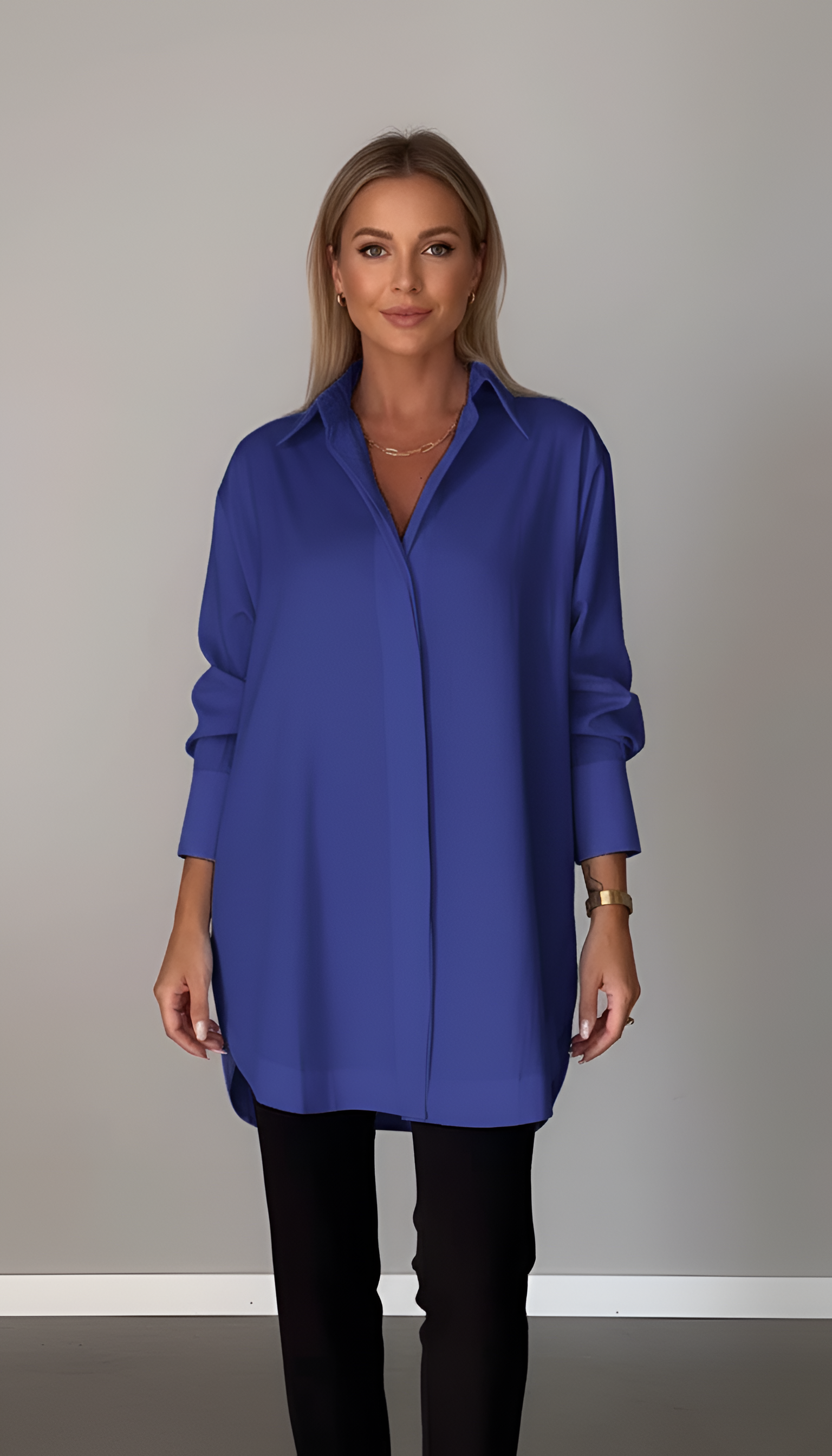 Women's Oversized White Button-Up Shirt - Long Sleeve with Classic Collar