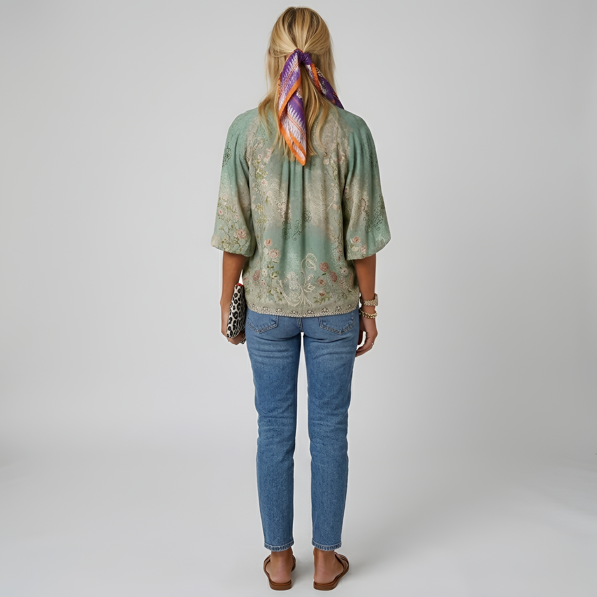 Women's Sage Floral Button-Front Blouse - Long Sleeve