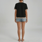 Women's V-Neck Short Sleeve Top with Lace Trim Detail