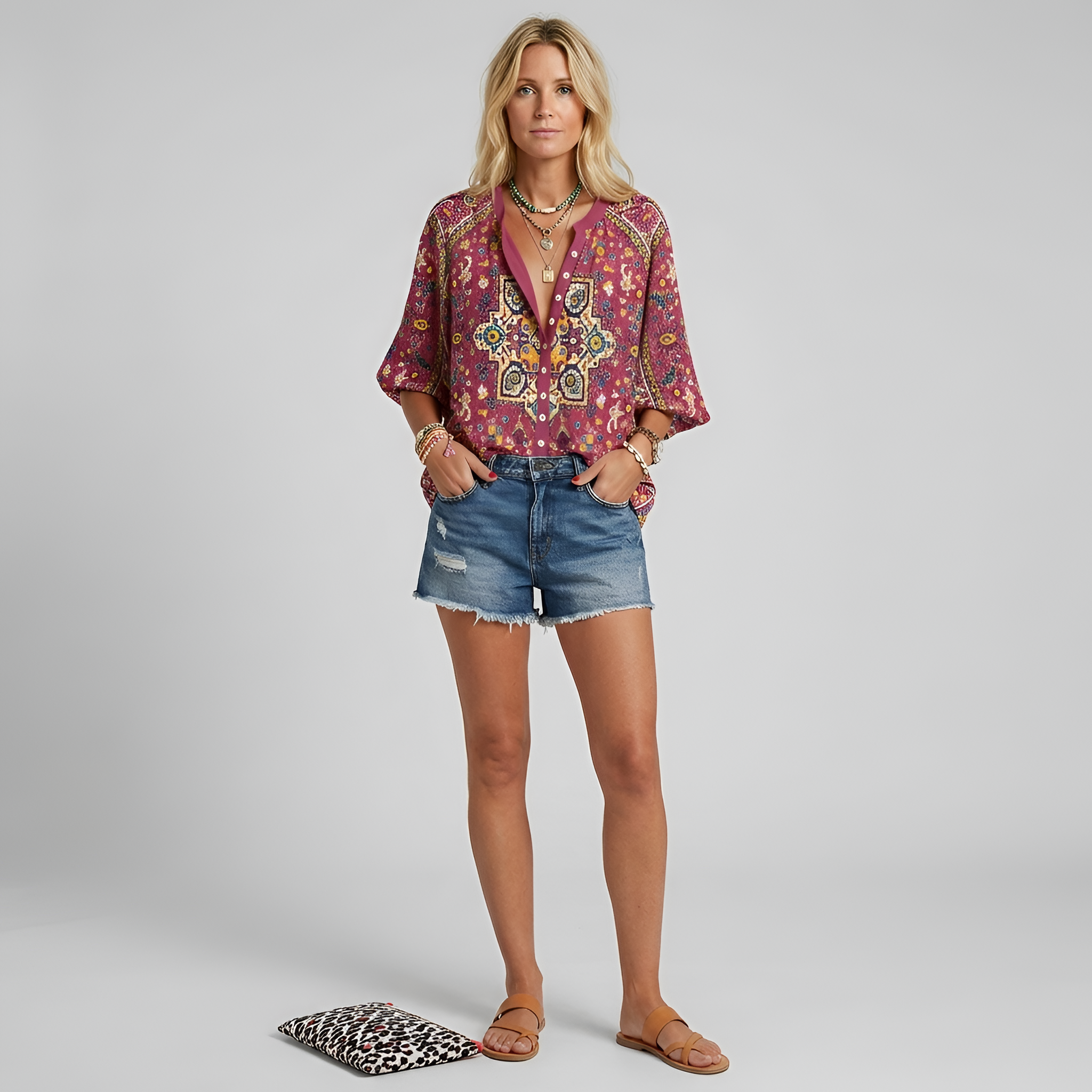 Women's Sage Floral Button-Front Blouse - Long Sleeve
