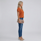 Women's Crochet Knit Short Sleeve Top with Crew Neck