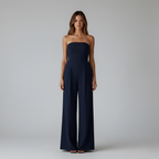 Women's Strapless Wide Leg Jumpsuit with Front Pleats
