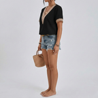 Women's V-Neck Short Sleeve Top with Lace Trim Detail