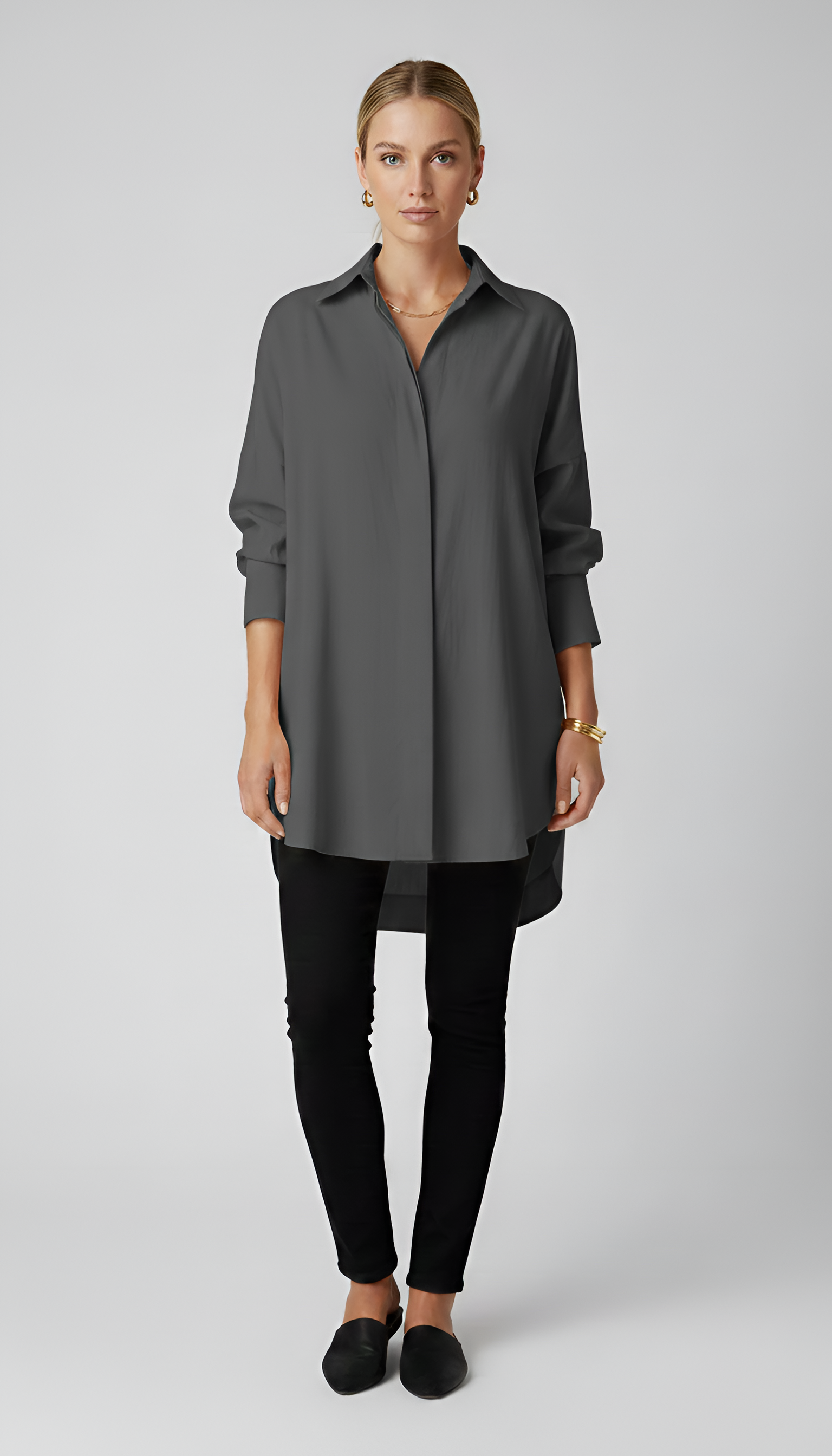 Women's Oversized White Button-Up Shirt - Long Sleeve with Classic Collar