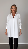 Women's Oversized White Button-Up Shirt - Long Sleeve with Classic Collar