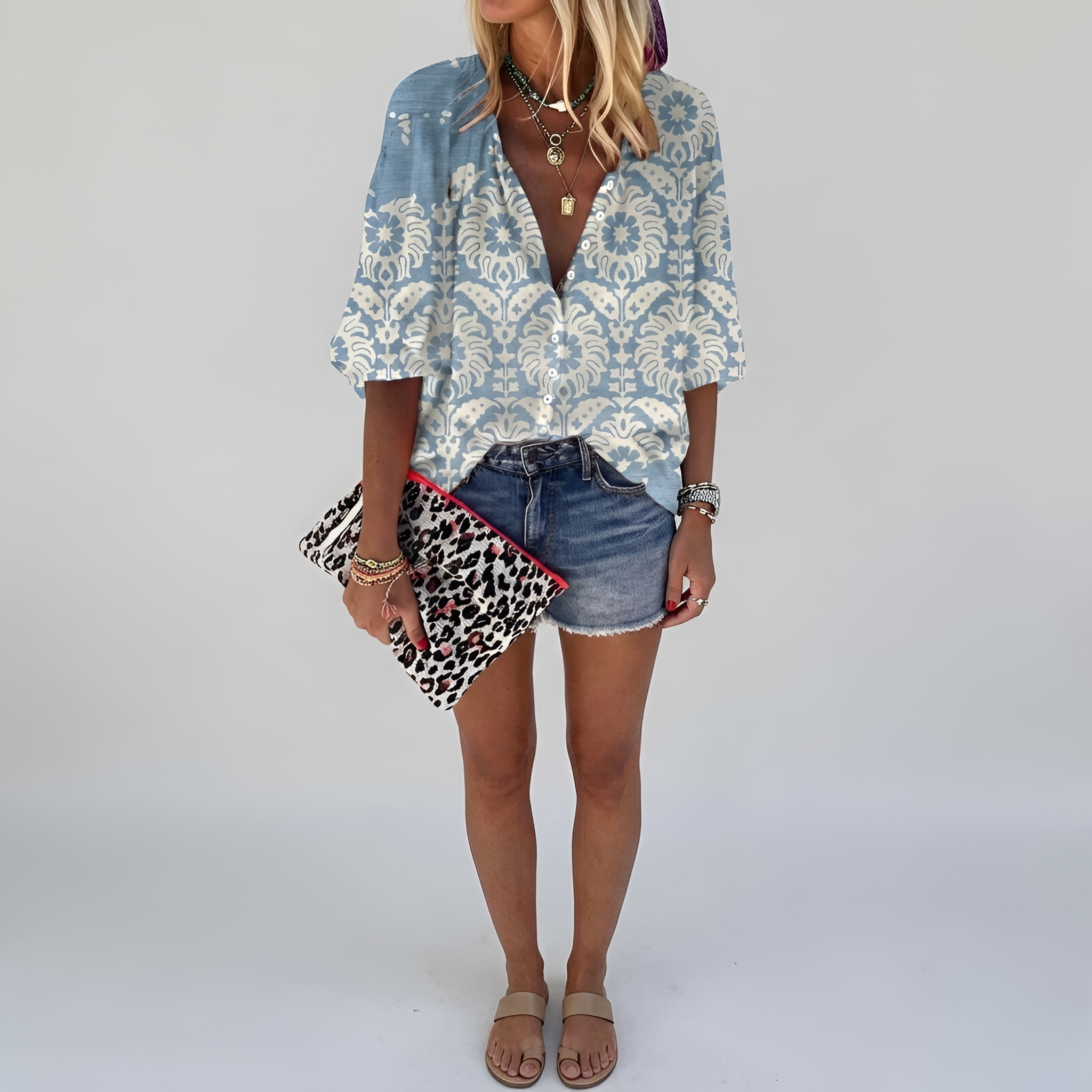 Women's Sage Floral Button-Front Blouse - Long Sleeve