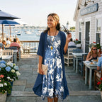 Women's Floral Short Sleeve Maxi Dress & Cardigan Two-Piece Set