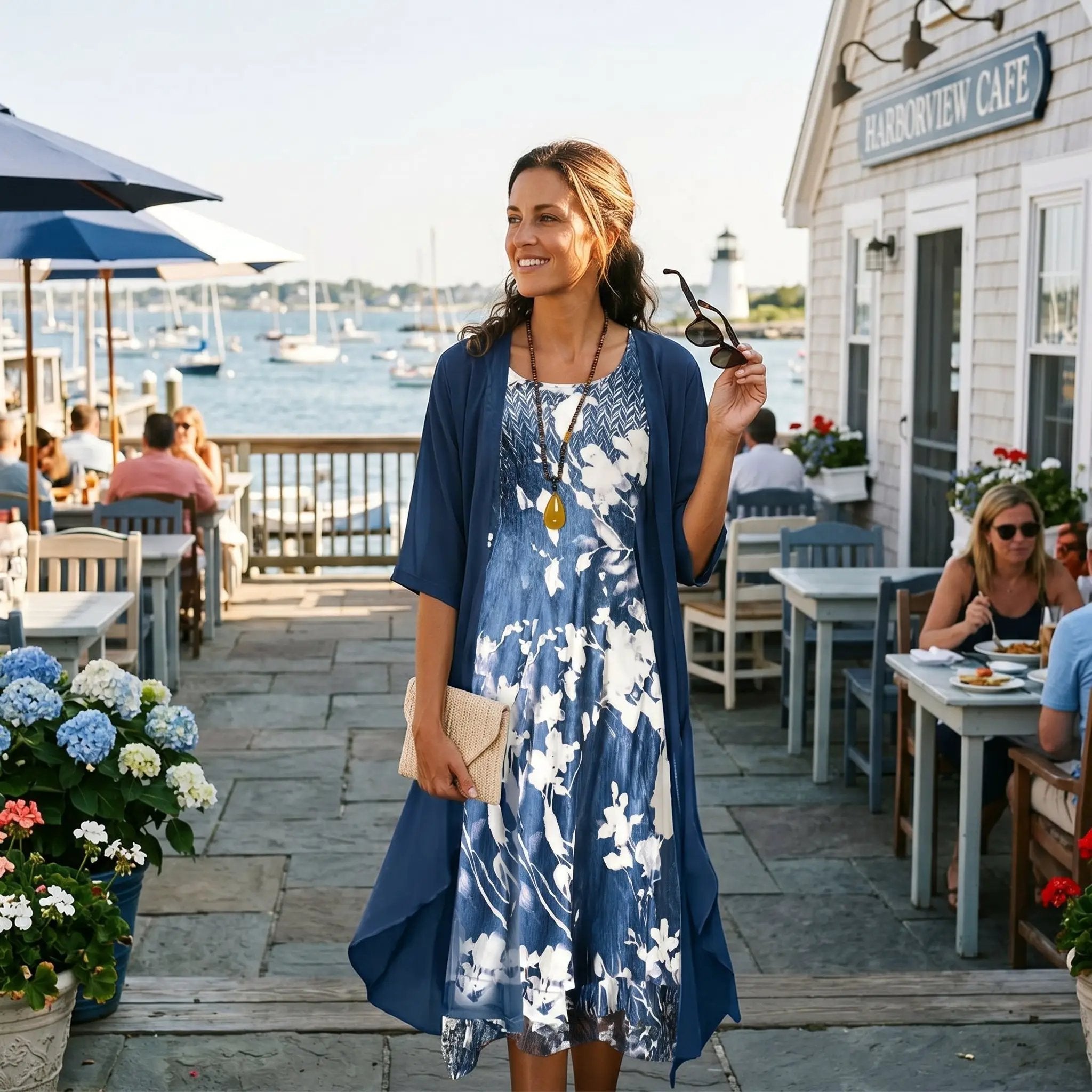 Women's Floral Short Sleeve Maxi Dress & Cardigan Two-Piece Set