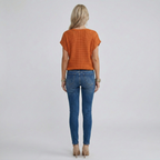 Women's Crochet Knit Short Sleeve Top with Crew Neck