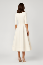 Women's V-Neck A-Line Midi Dress with 3/4 Sleeves