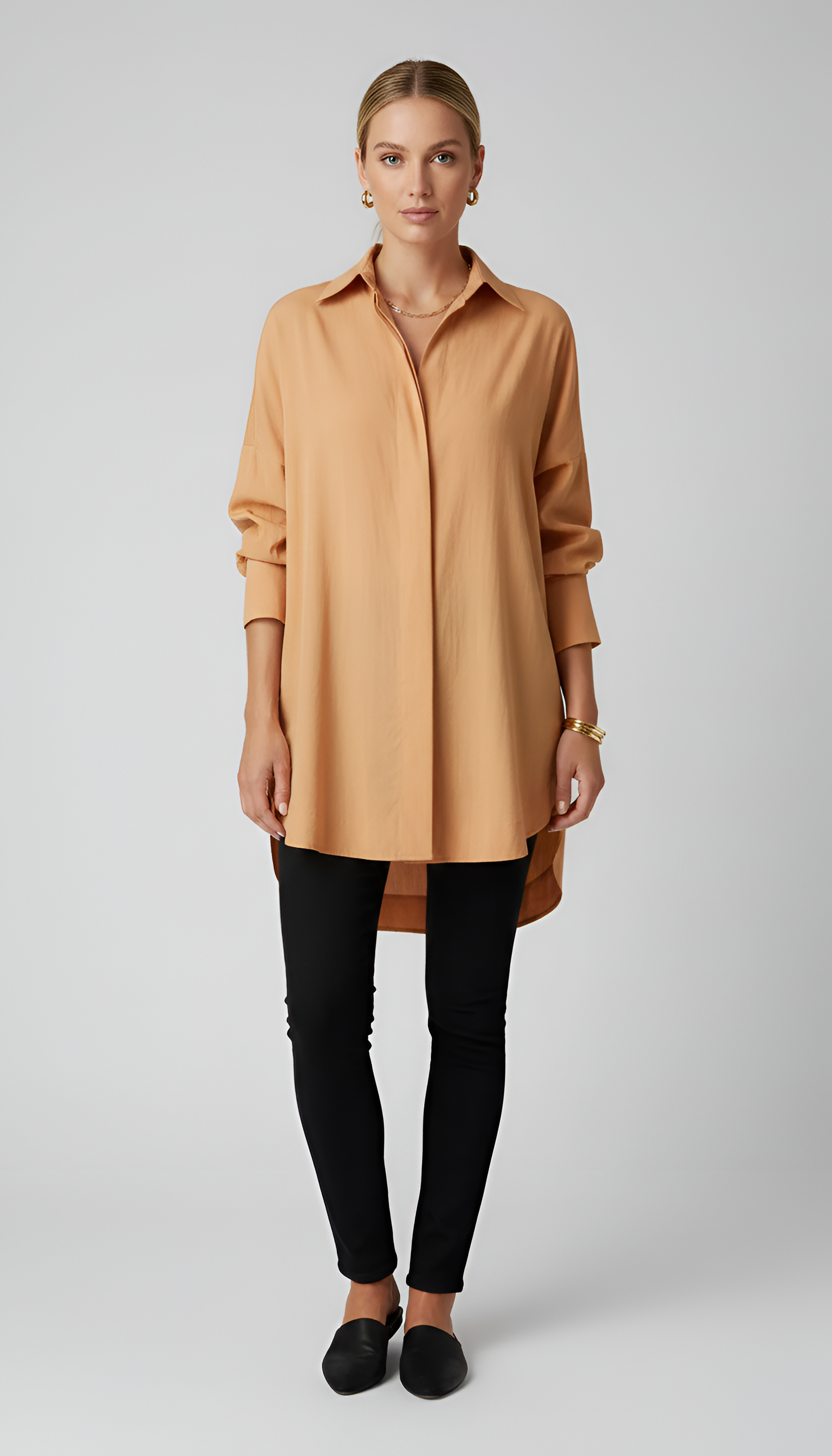 Women's Oversized White Button-Up Shirt - Long Sleeve with Classic Collar
