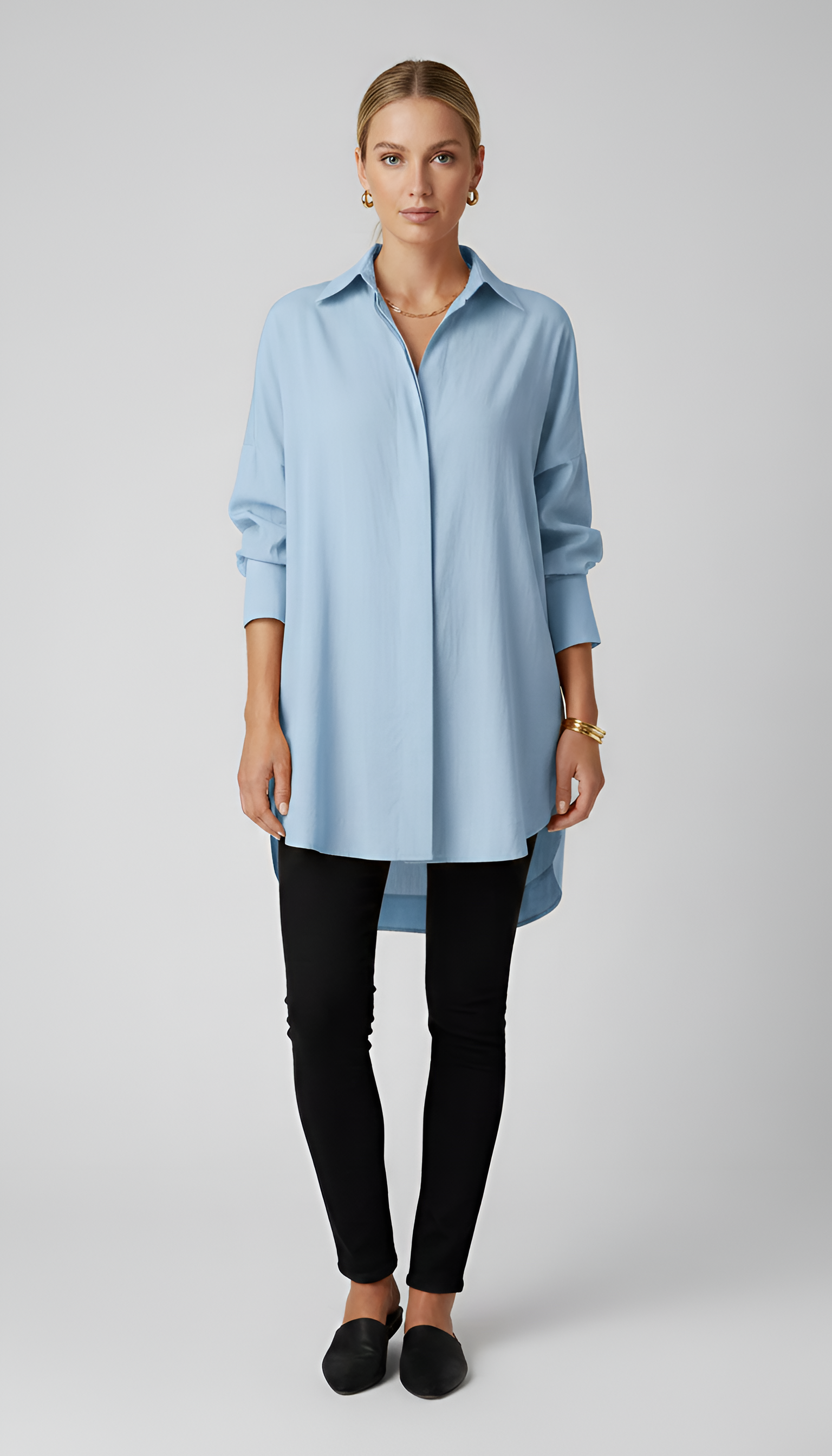 Women's Oversized White Button-Up Shirt - Long Sleeve with Classic Collar