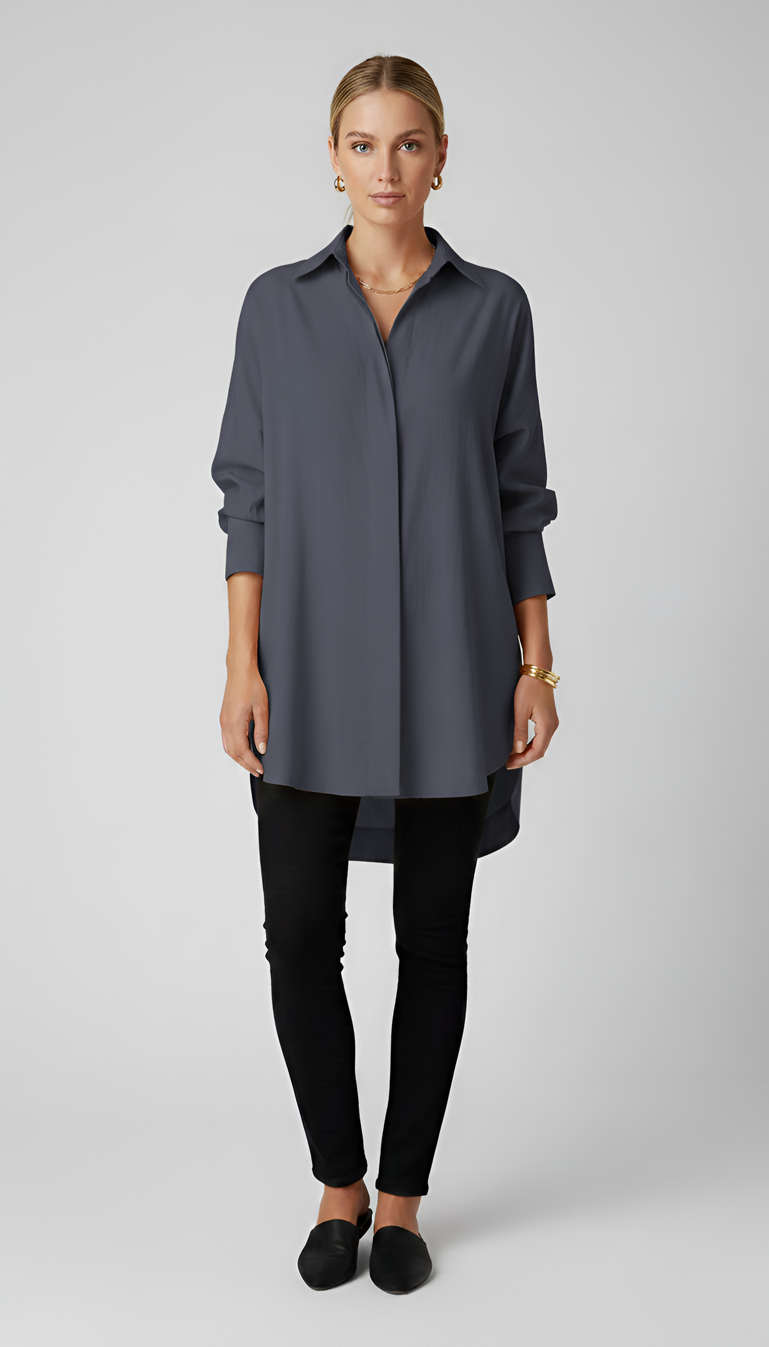 Women's Oversized White Button-Up Shirt - Long Sleeve with Classic Collar