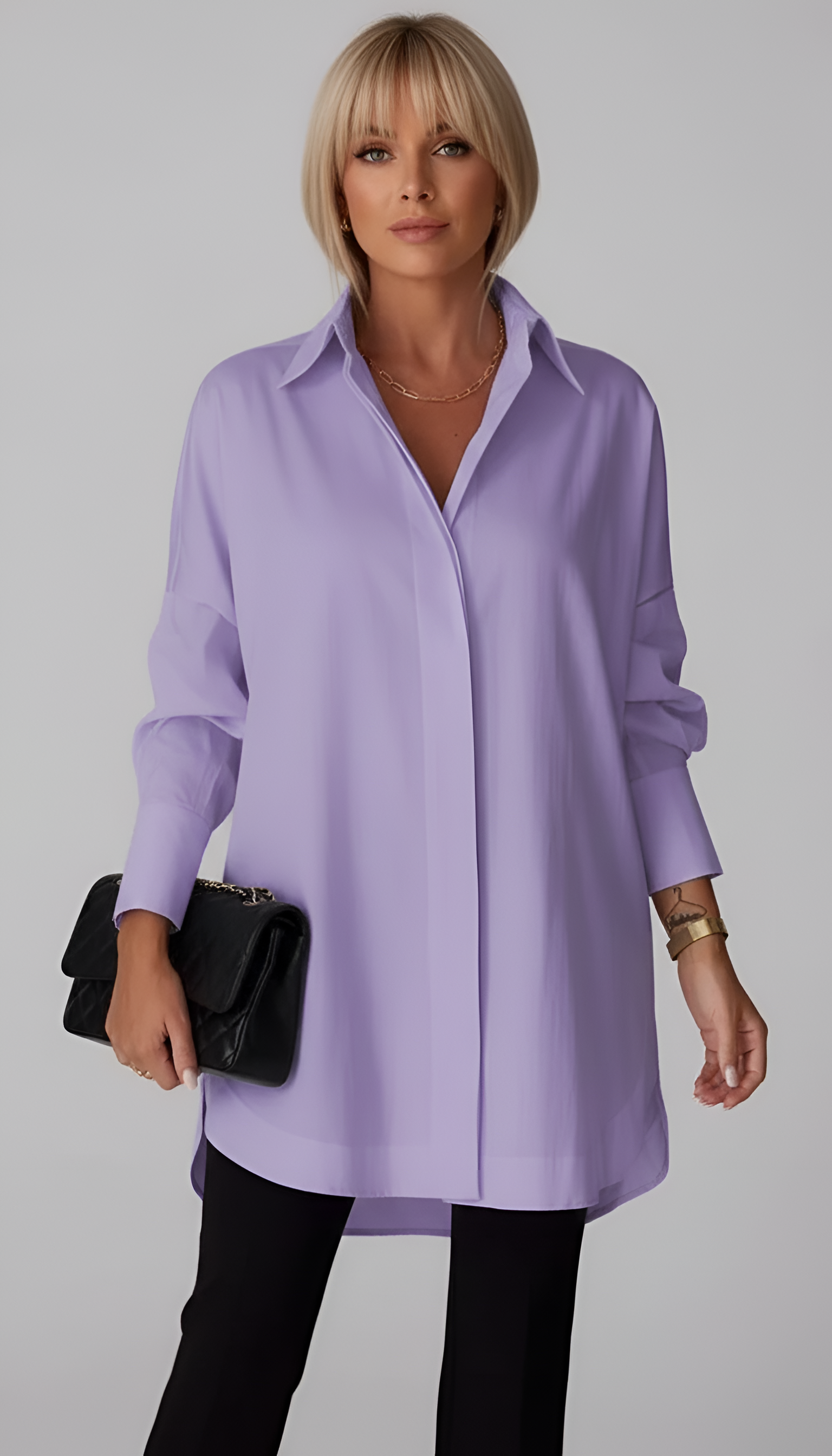 Women's Oversized White Button-Up Shirt - Long Sleeve with Classic Collar