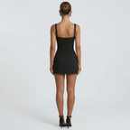 Women's Corset Bodycon Mini Dress - Square Neck with Ruched Skirt