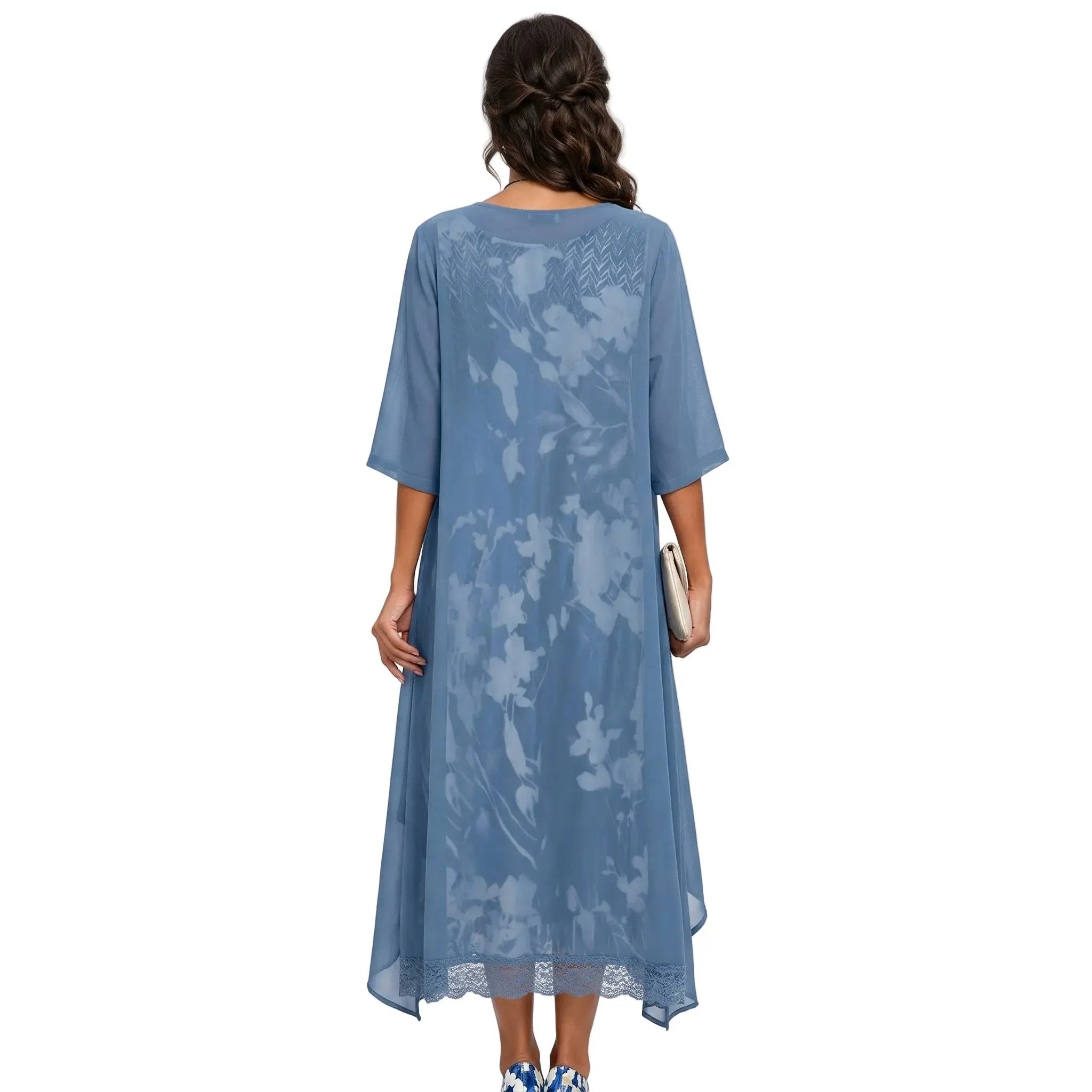 Women's Floral Short Sleeve Maxi Dress & Cardigan Two-Piece Set