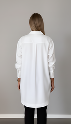 Women's Oversized White Button-Up Shirt - Long Sleeve with Classic Collar