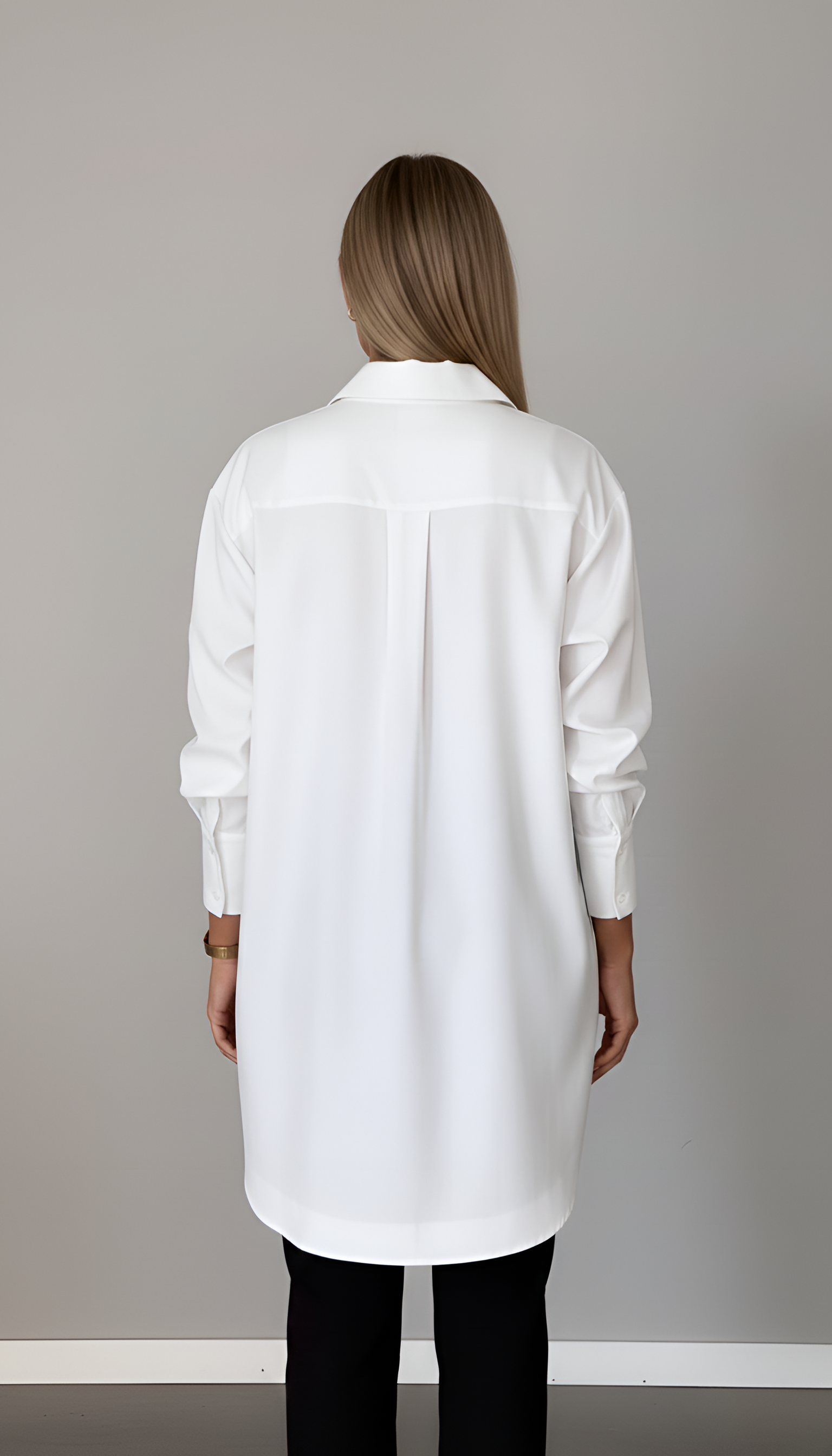 Women's Oversized White Button-Up Shirt - Long Sleeve with Classic Collar