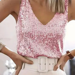 Sloane - Women's V-Neck Sequin Glitter Top with Long Sleeves