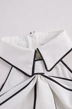 Women's Halter Neck Blouse - White with Black Contrast Trim