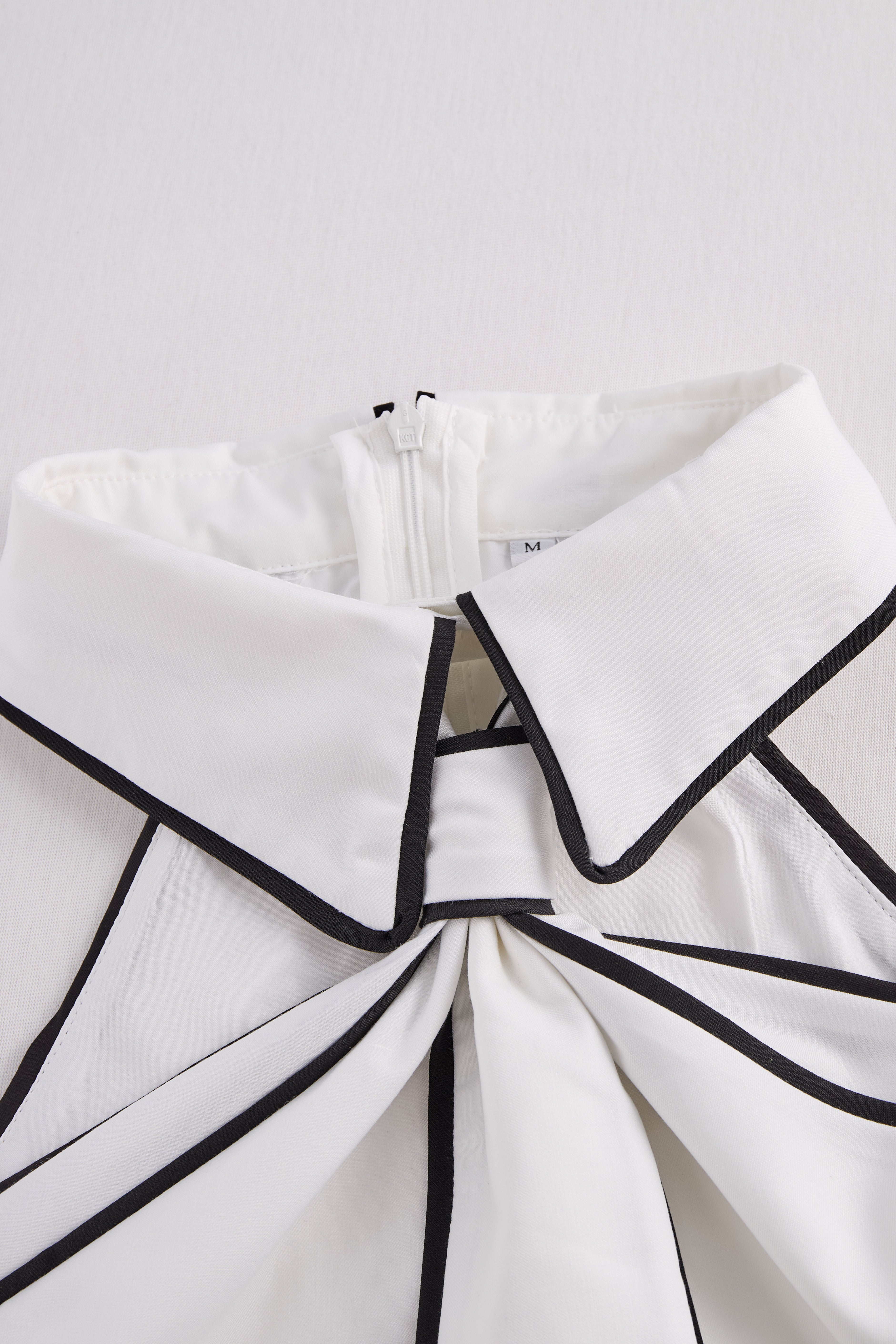 Women's Halter Neck Blouse - White with Black Contrast Trim