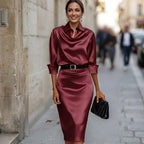 Katherine - Cocktail Satin Midi Dress for Wedding Guests