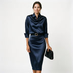 Katherine - Cocktail Satin Midi Dress for Wedding Guests