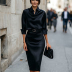 Katherine - Cocktail Satin Midi Dress for Wedding Guests