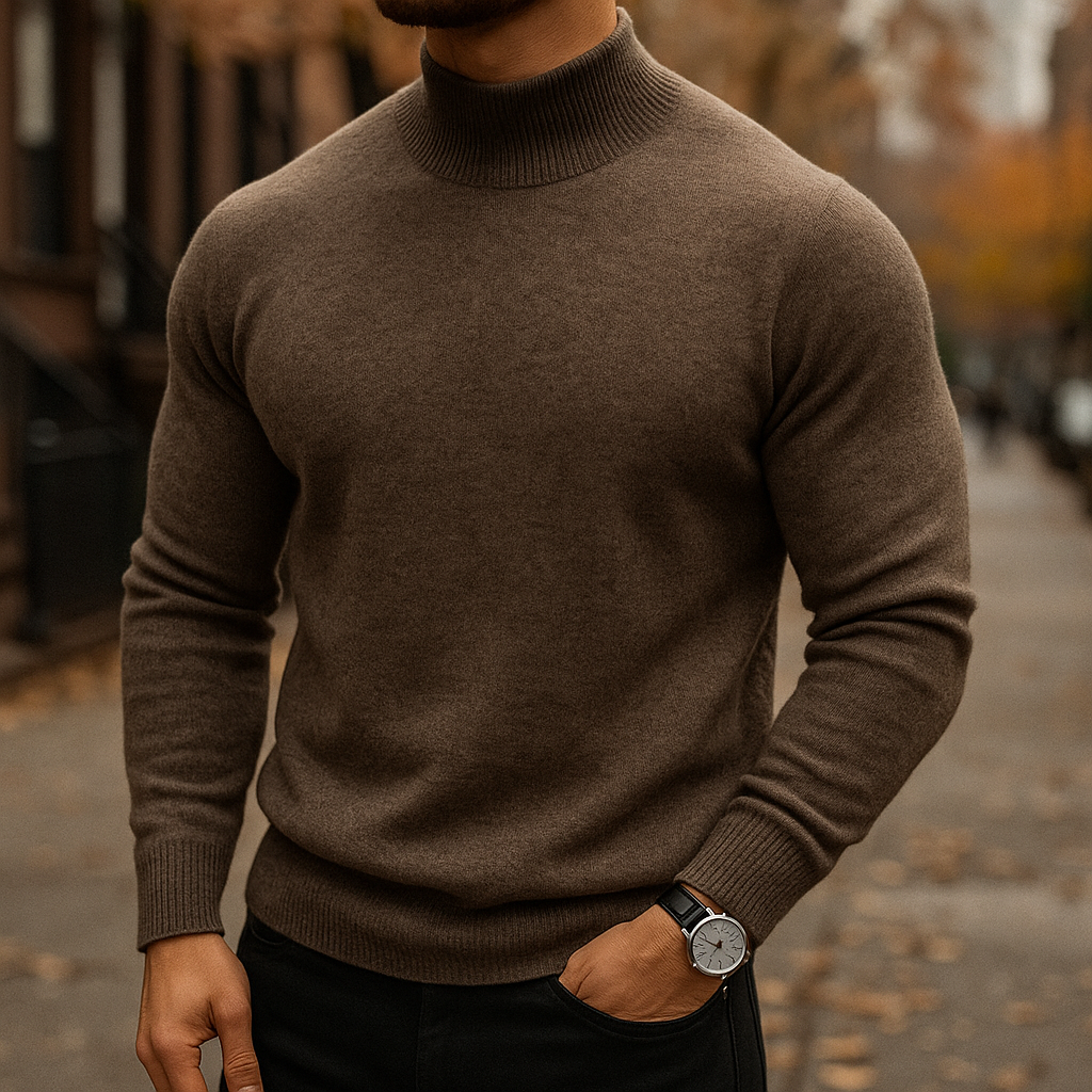 Leriano - Men's Fine-Knit Mock-Neck Sweater