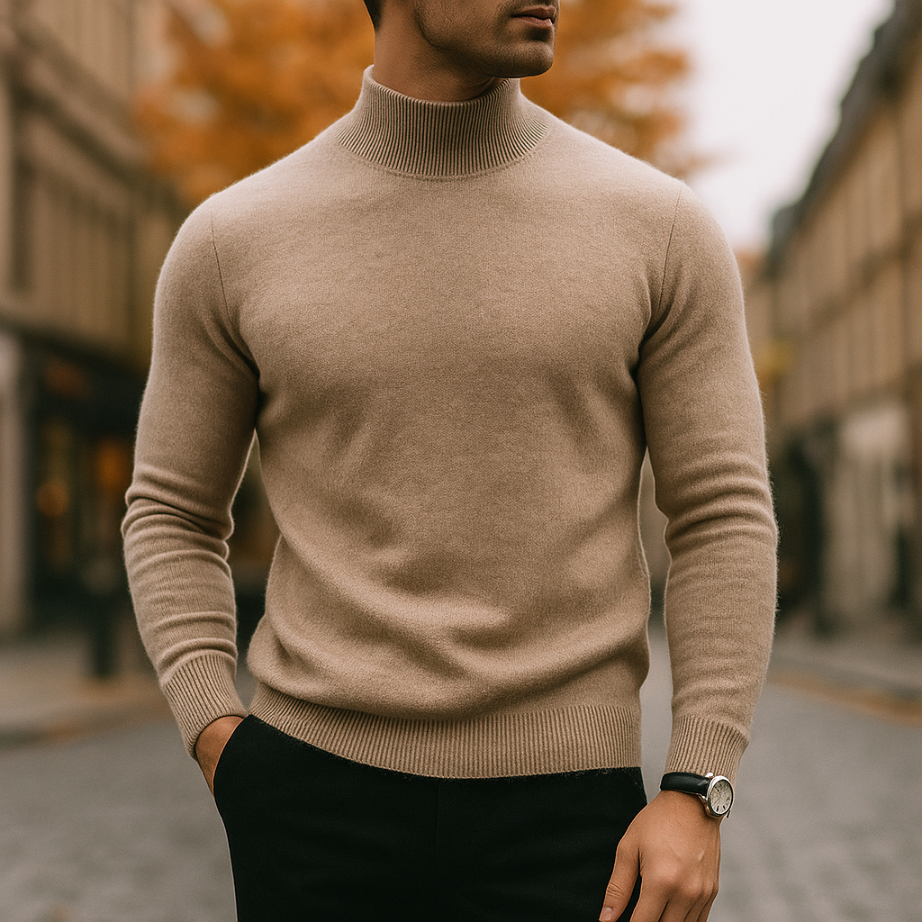 Leriano - Men's Fine-Knit Mock-Neck Sweater